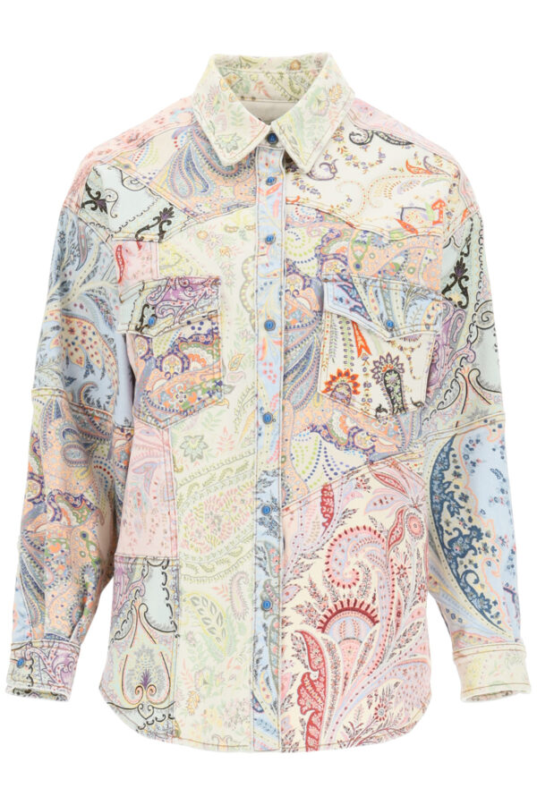 ETRO PAISLEY PATCHWORK DENIM JACKET 38 Orange, White, Blue, Grey, Black, Pink, Green, Purple, Light blue Cotton