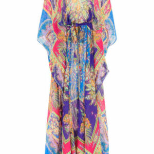 ETRO PATCHWORK KAFTAN DRESS S Blue, Pink, Purple, Yellow Silk