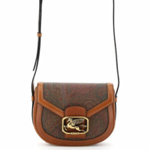 ETRO PEGASO SMALL CROSSBODY BAG OS Brown, Red, Green Cotton, Leather