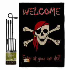 Enter at your own risk Coastal Pirate Garden Flag Set