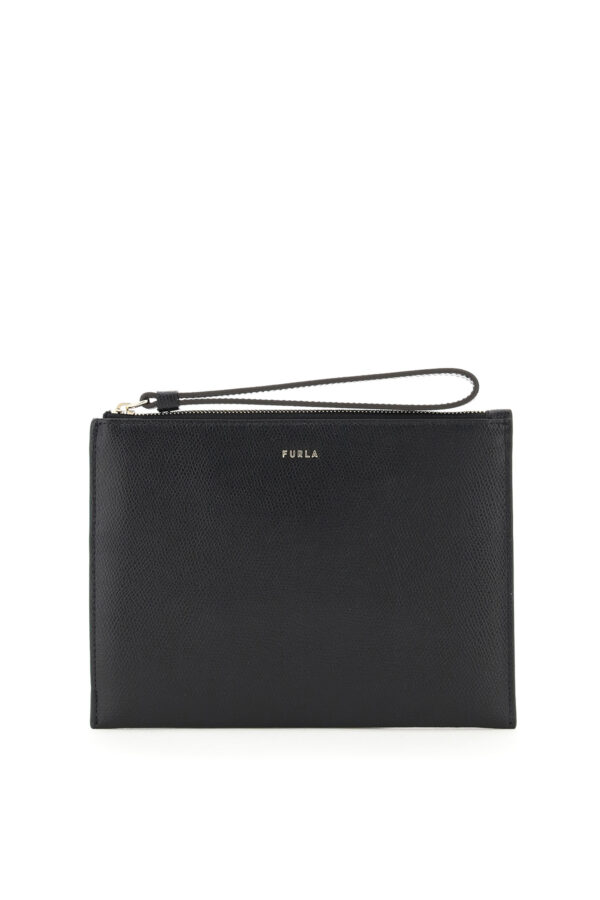 FURLA BABYLON S LEATHER POUCH OS Black Leather