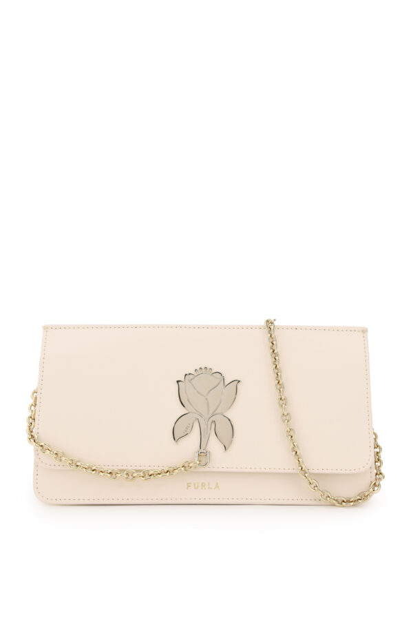 FURLA TUBEROSA MINI CLUTCH OS Beige, White Leather