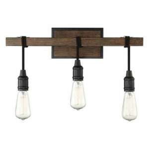 Farmhouse 3 Light Bath Bar w/ Bare Bulbs Suspended From Cords In Duran