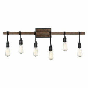 Farmhouse 6 Light Bath Bar w/ Bare Bulbs Suspended From Cords In Duran