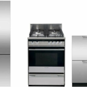 Fisher & Paykel 3 Piece Kitchen Appliances Package with Bottom Freezer Refrigerator, Gas Range and Dishwasher in Stainless Steel FPRERADW27