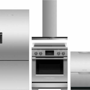 Fisher & Paykel 4 Piece Kitchen Appliances Package with Bottom Freezer Refrigerator, Electric Range and Dishwasher in Stainless Steel FPRERADWRH3014