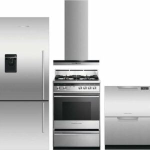 Fisher & Paykel 4 Piece Kitchen Appliances Package with Bottom Freezer Refrigerator, Gas Range and Dishwasher in Stainless Steel FPRERADWRH1201