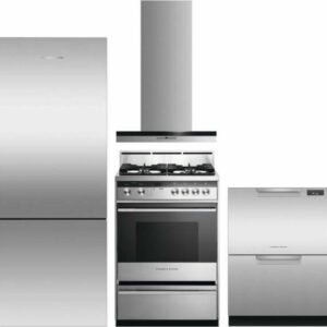 Fisher & Paykel 4 Piece Kitchen Appliances Package with Bottom Freezer Refrigerator, Gas Range and Dishwasher in Stainless Steel FPRERADWRH1205