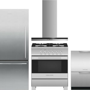 Fisher & Paykel 4 Piece Kitchen Appliances Package with Bottom Freezer Refrigerator, Gas Range and Dishwasher in Stainless Steel FPRERADWRH4210