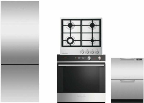 Fisher & Paykel 4 Piece Kitchen Appliances Package with Bottom Freezer Refrigerator and Dishwasher in Stainless Steel FPRECTWODW131