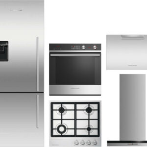 Fisher & Paykel 5 Piece Kitchen Appliances Package with Bottom Freezer Refrigerator and Dishwasher in Stainless Steel FPRECTWODWRH101