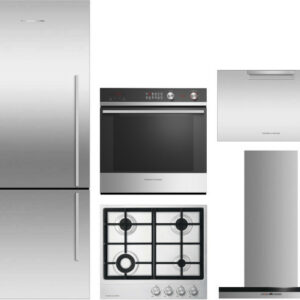 Fisher & Paykel 5 Piece Kitchen Appliances Package with Bottom Freezer Refrigerator and Dishwasher in Stainless Steel FPRECTWODWRH104