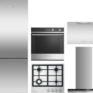 Fisher & Paykel 5 Piece Kitchen Appliances Package with Bottom Freezer Refrigerator and Dishwasher in Stainless Steel FPRECTWODWRH107