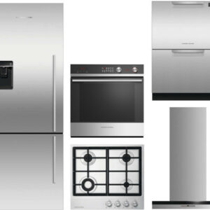 Fisher & Paykel 5 Piece Kitchen Appliances Package with Bottom Freezer Refrigerator and Dishwasher in Stainless Steel FPRECTWODWRH110