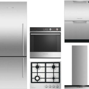 Fisher & Paykel 5 Piece Kitchen Appliances Package with Bottom Freezer Refrigerator and Dishwasher in Stainless Steel FPRECTWODWRH113