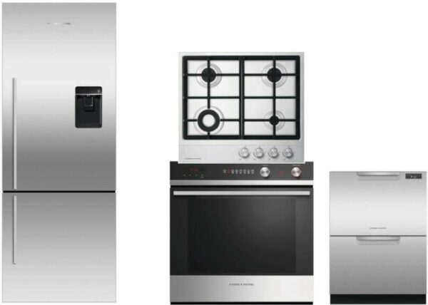 Fisher & Paykel Active Smart 4 Piece Kitchen Appliances Package with Bottom Freezer Refrigerator and Dishwasher in Stainless Steel FPRECTWODW139