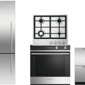 Fisher & Paykel Active Smart 4 Piece Kitchen Appliances Package with Bottom Freezer Refrigerator and Dishwasher in Stainless Steel FPRECTWODW140