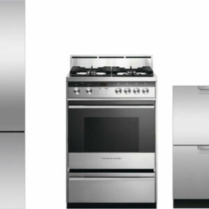 Fisher & Paykel Series 7 3 Piece Kitchen Appliances Package with Bottom Freezer Refrigerator, Gas Range and Dishwasher in Stainless Steel FPRERADW44