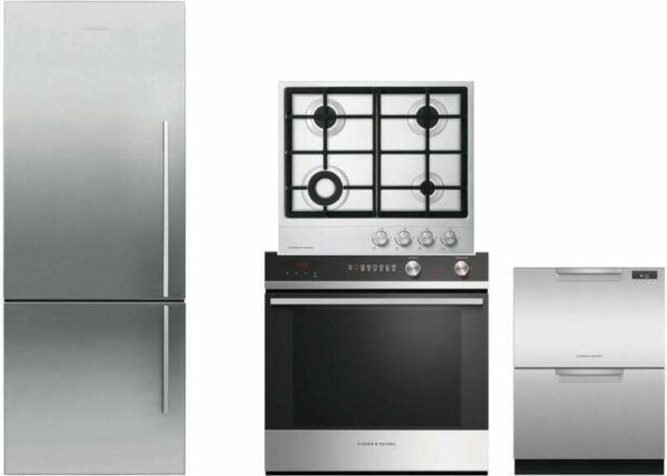 Fisher & Paykel Series 7 4 Piece Kitchen Appliances Package with Bottom Freezer Refrigerator and Dishwasher in Stainless Steel FPRECTWODW137