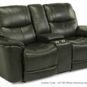 Flexsteel Cade Leather Power Reclining Loveseat With Console, Power Headrests & Lumbar