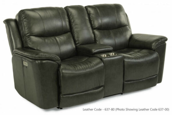 Flexsteel Cade Leather Power Reclining Loveseat With Console, Power Headrests & Lumbar