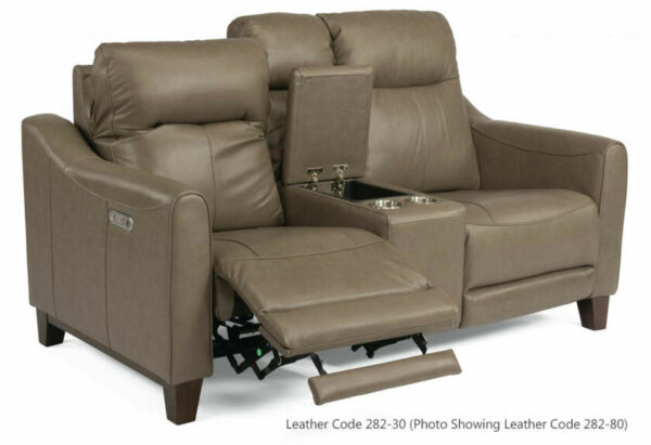 Flexsteel Forte Leather Power Reclining Loveseat With Console & Power Headrests