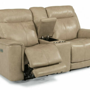 Flexsteel Miller Leather Power Reclining Loveseat With Console & Power Headrests & Lumbar