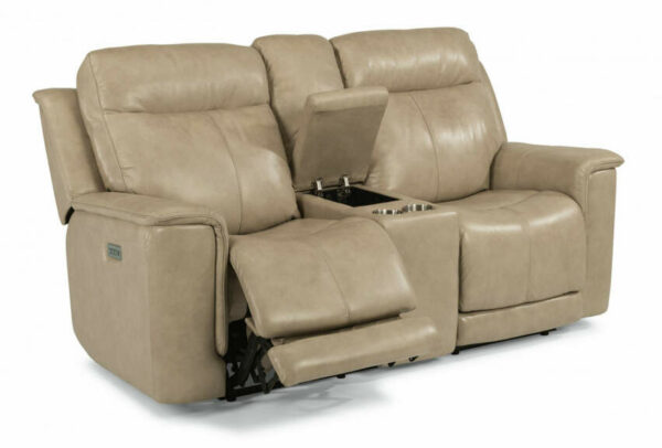 Flexsteel Miller Leather Power Reclining Loveseat With Console & Power Headrests & Lumbar