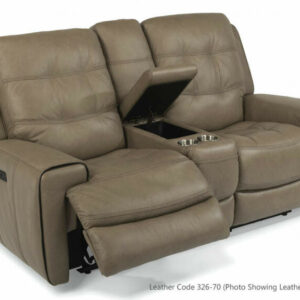 Flexsteel Wicklow Leather Power Reclining Loveseat With Console & Power Headrests