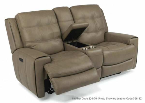 Flexsteel Wicklow Leather Power Reclining Loveseat With Console & Power Headrests