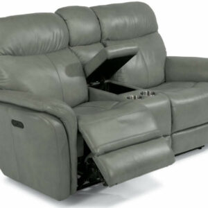 Flexsteel Zoey Leather Power Reclining Loveseat With Console & Power Headrests