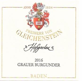 Freiherr von Gleichenstein 2016 Grauer Burgunder Hofgarten Trocken - Pinot Gris/Grigio White Wine