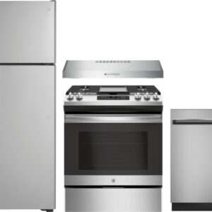 GE 4 Piece Kitchen Appliances Package with Top Freezer Refrigerator, Gas Range and Dishwasher in Stainless Steel GERERADWRH206