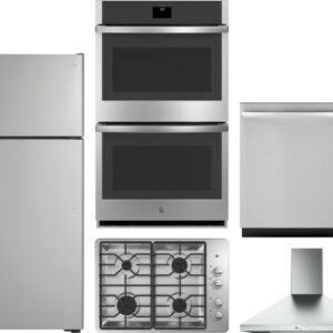 GE 5 Piece Kitchen Appliances Package with Top Freezer Refrigerator and Dishwasher in Stainless Steel GERECTWODWRH571