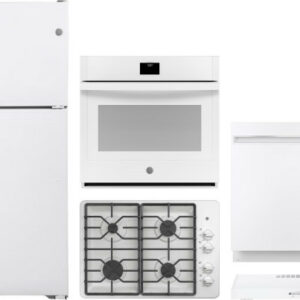 GE 5 Piece Kitchen Appliances Package with Top Freezer Refrigerator and Dishwasher in White GERECTWODWRH566