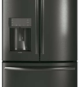 GE Profile 5 Piece Kitchen Appliances Package with French Door Refrigerator, Dishwasher and Over the Range Microwave in Black Stainless Steel GERECOWO