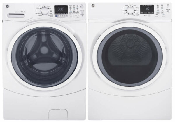 GE White Front Load Steam Washer and Electric Dryer Package