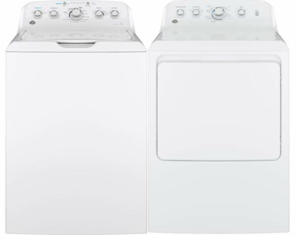 GE White Top Loading Washer with 7.2 Cu. Ft. Electric Dryer