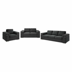 Gianna Black Linen Fabric Sofa Loveseat and Chair Living Room Set