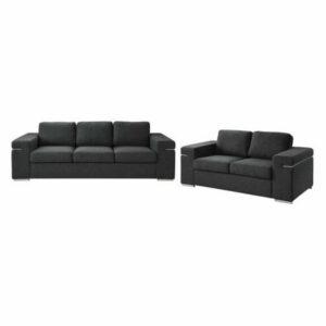 Gianna Black Linen Fabric Sofa and Loveseat Living Room Set