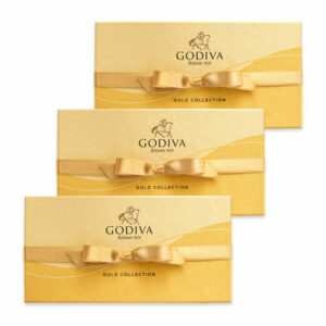 Godiva Assorted Chocolate Gold Gift Box and Ballotin, Gold Ribbon, Set of 3, 8 pc. each