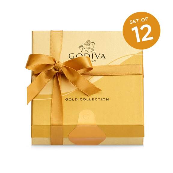 Godiva Assorted Chocolate Gold Party Favor, Gold Ribbon, Set of 12, 4 pc. each Godiva Assorted Chocolate Gold Party Favor, Gold Ribbon, Set of 12, 4 pc. each