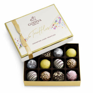 Godiva Happy Birthday Chocolate Truffles Gift Box and Ballotin, 12pc White Chocolate