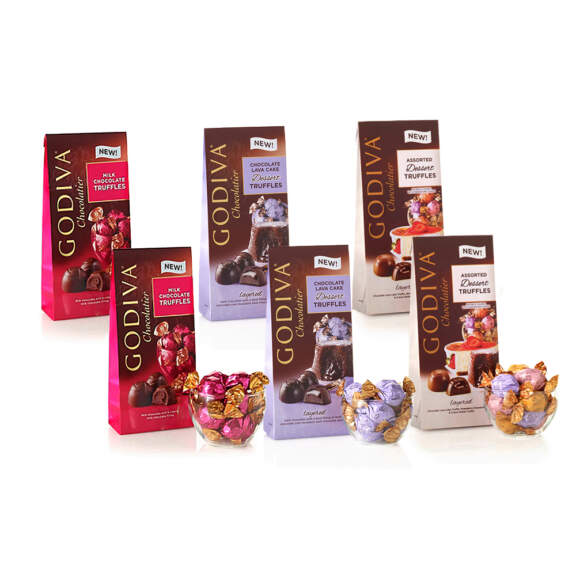 Godiva Wrapped Chocolate Truffles Sampler, Large Bags, Set of 6, 19 pc. each Dark, Milk Chocolate Godiva Wrapped Chocolate Truffles Sampler, Large Bags, Set of 6, 19 pc. each Dark, Milk Chocolate