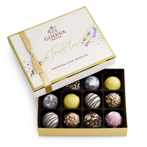 Happy Birthday Chocolate Truffles Gift Box and Ballotin, 12pc White Chocolate