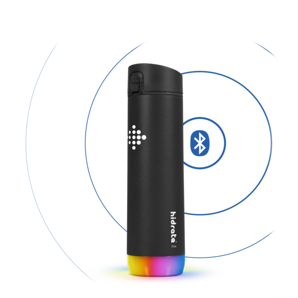 HidrateSpark STEEL - Insulated Black Stainless Steel Bluetooth Smart Water Bottle - 21oz - Black/Chug Lid