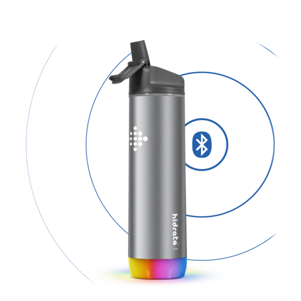 HidrateSpark STEEL - Insulated Brushed Stainless Steel Bluetooth Smart Water Bottle - 21oz - Brushed Steel / Straw Lid