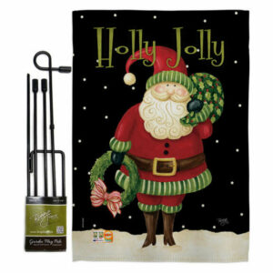 Holly Jolly Santa Winter Christmas Garden Flag Set