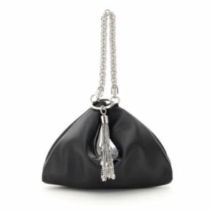 JIMMY CHOO CALLIE EVENING CLUTCH WITH CHAIN OS Black Leather