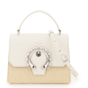 JIMMY CHOO MADELINE SATCHEL BAG SMALL PEARLS BUCKLE OS White, Beige Leather